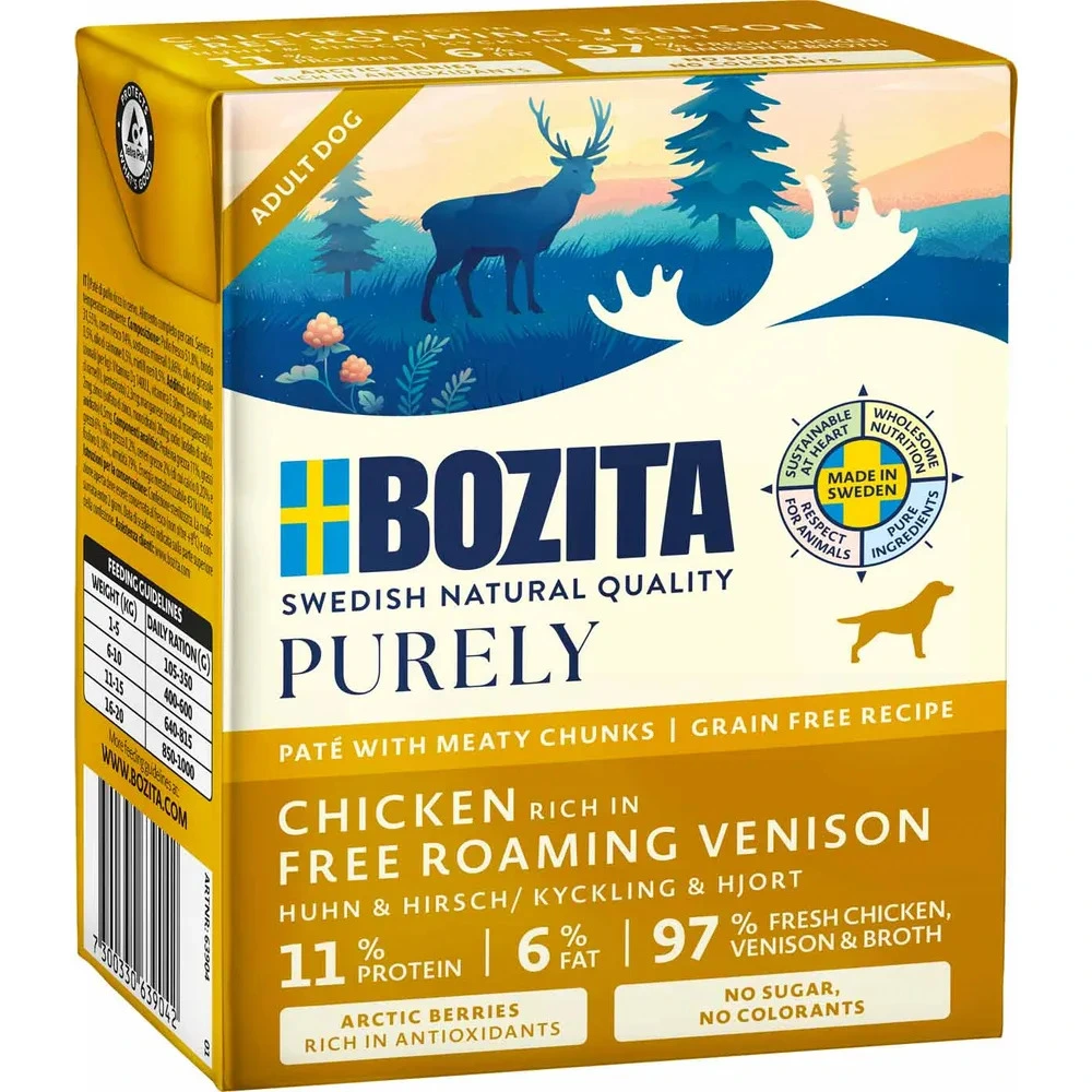 Bozita Hund Purely Pate Kylling og Hjort 370 g - Naturligt og proteinrigt foder